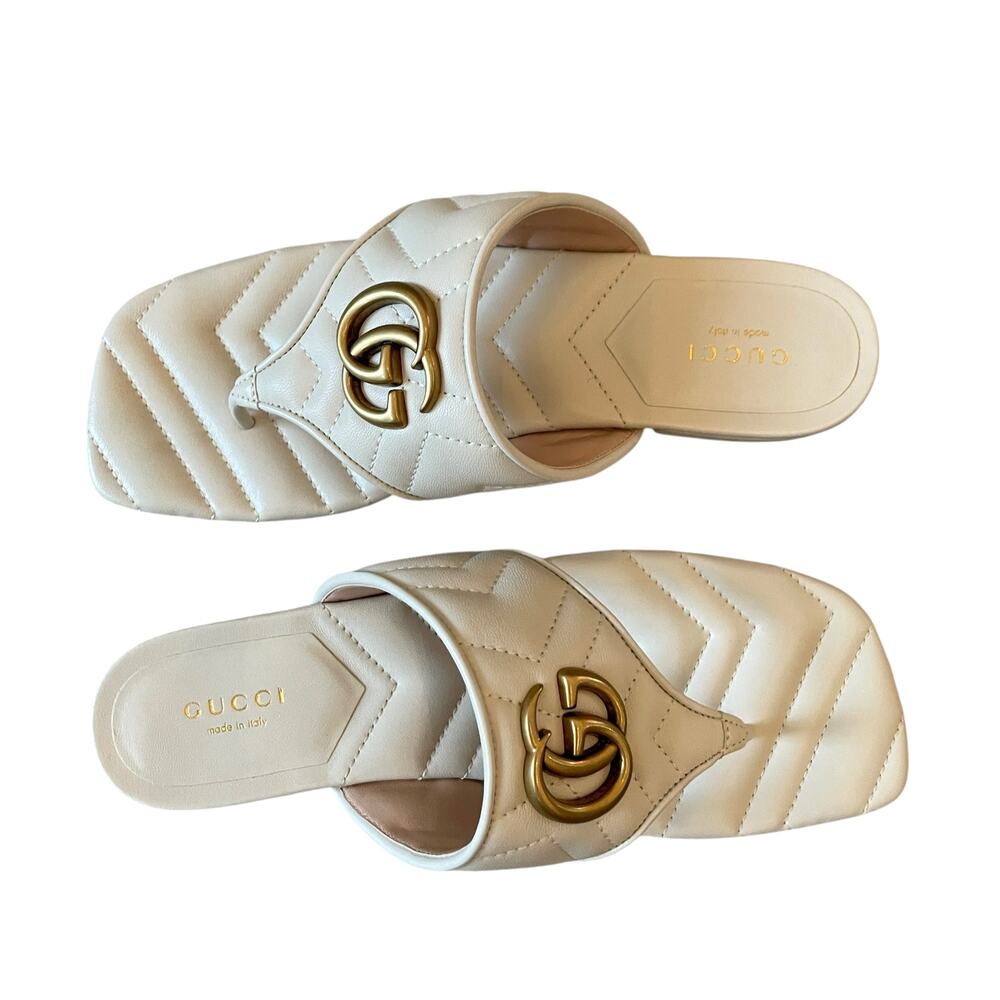 Gucci GG Marmont Matelasse Leather Flip Flop Sandals Cream White Sz 37.5 US 7.5 - Picture 12 of 16